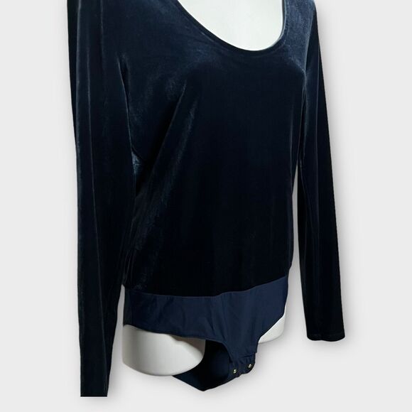 J. Crew Jeans Dark Blue Velvet Long Sleeve Snap Gusset One Piece Bodysuit Size M - Picture 4 of 13